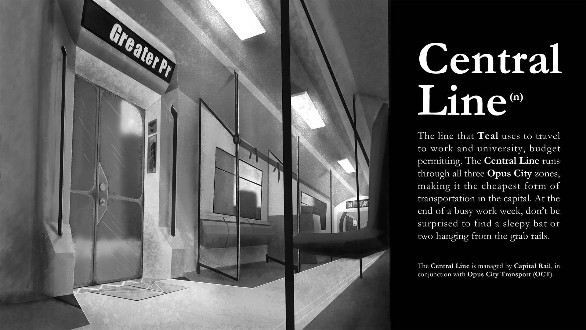 A dictionary definition of the Central Line, accompanied by an illustration of a train interior