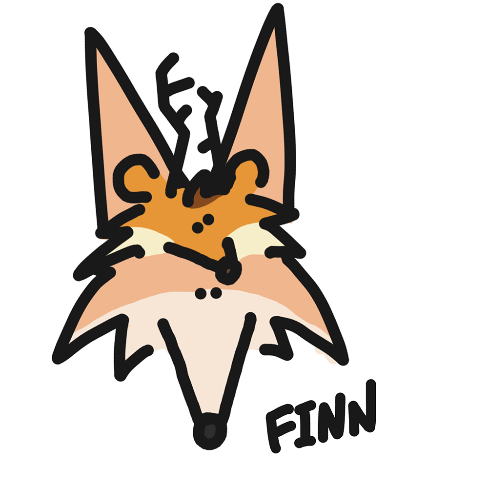 A cartoon drawing of a fennec fox wearing a deer-shaped hat