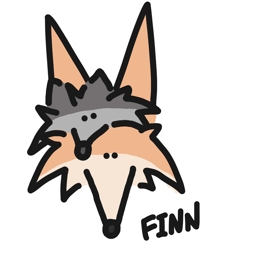 A cartoon drawing of a fennec fox wearing a wolf-shaped hat