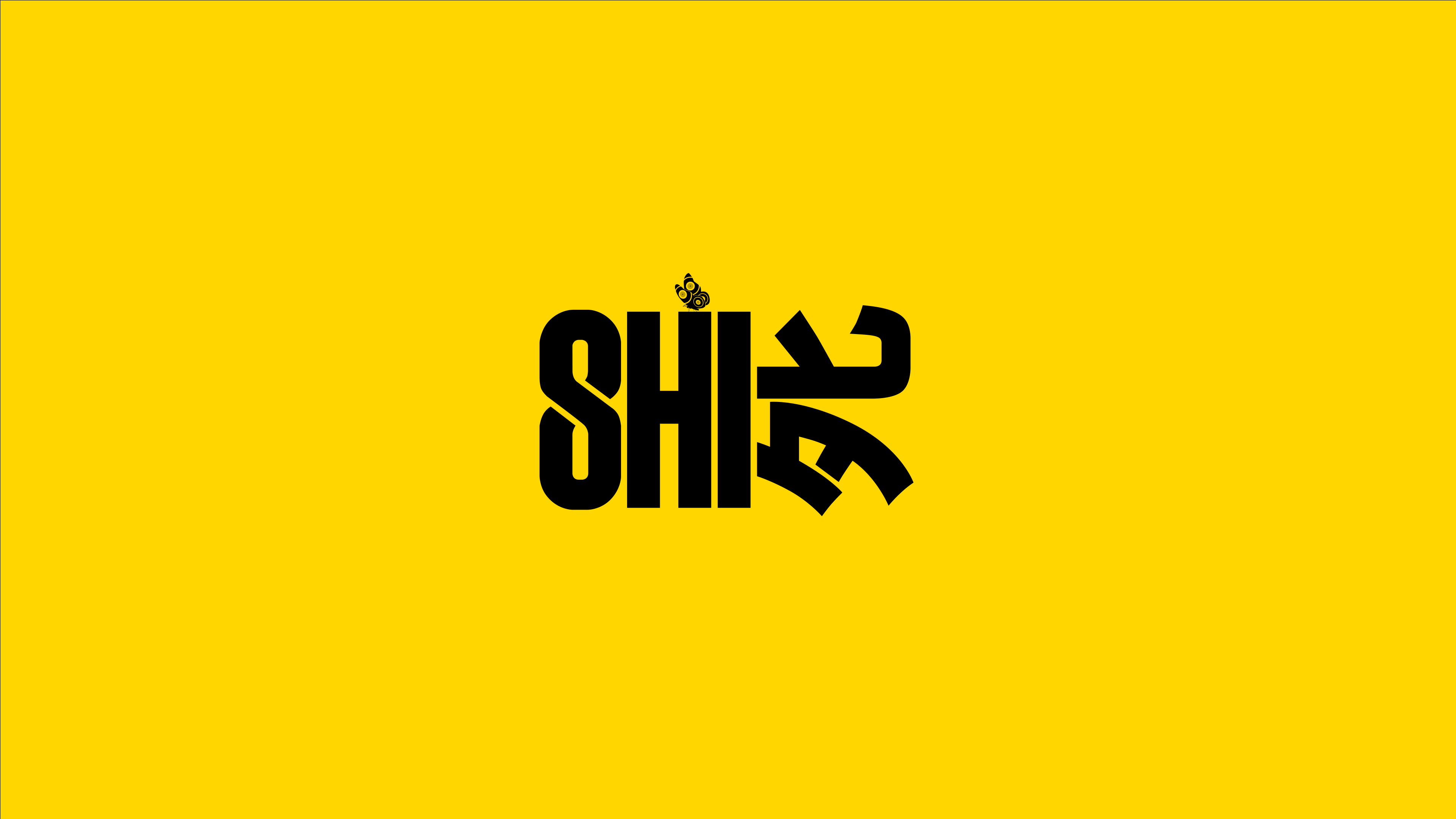 A butterfly rests on the H of the SHI logo, which is centred over a yellow background