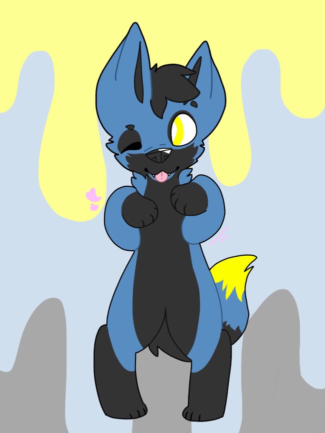 A cute drawing of a blue fox winking