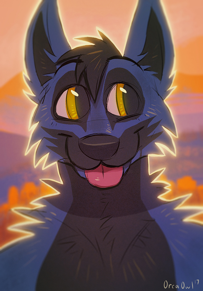 A cute drawing of a blue fox sticking his tongue out, given as a gift