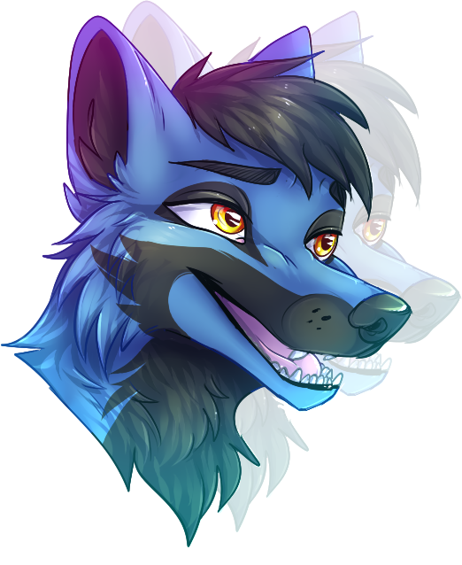 A cute drawing of a blue fox with an interesting echo background effect