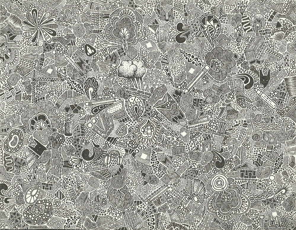 An incredibly detailed doodle art piece, drawn seemingly freestyle