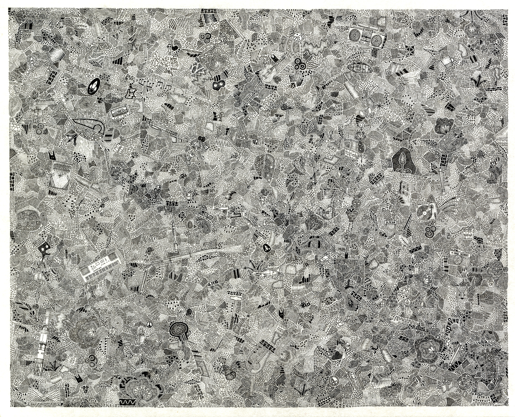 An incredibly detailed doodle art piece, drawn seemingly freestyle
