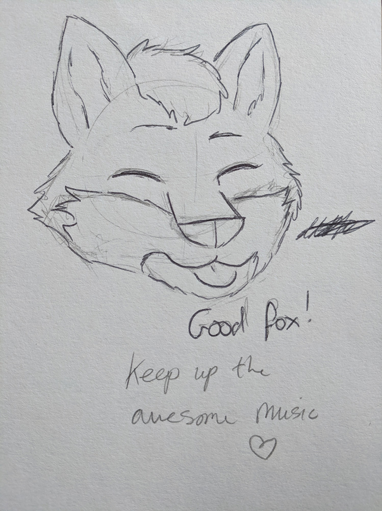 A cute drawing of a blue fox being praised